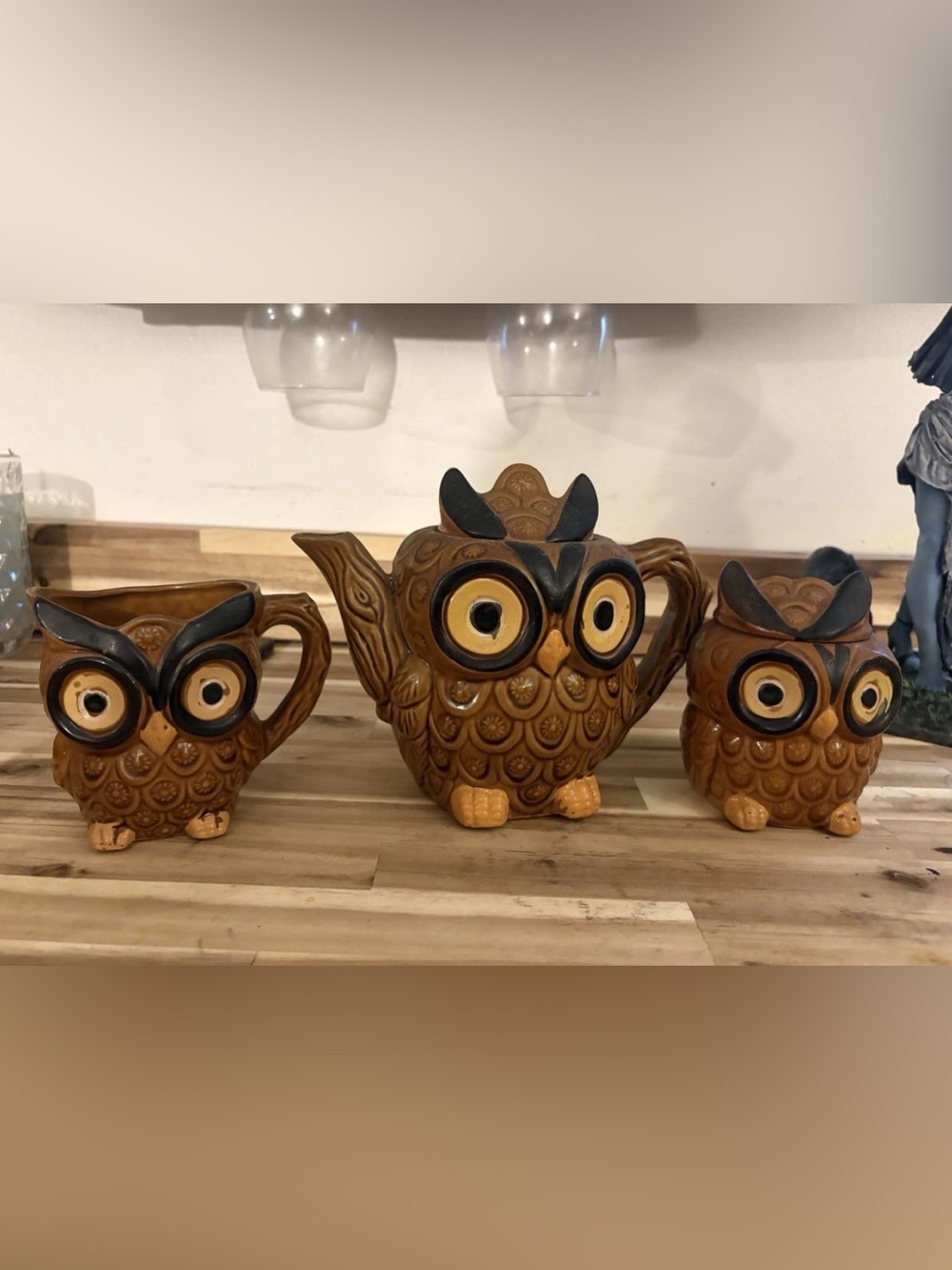 Vintage Owl Ceramic Teapot Pitcher in Brown and Black